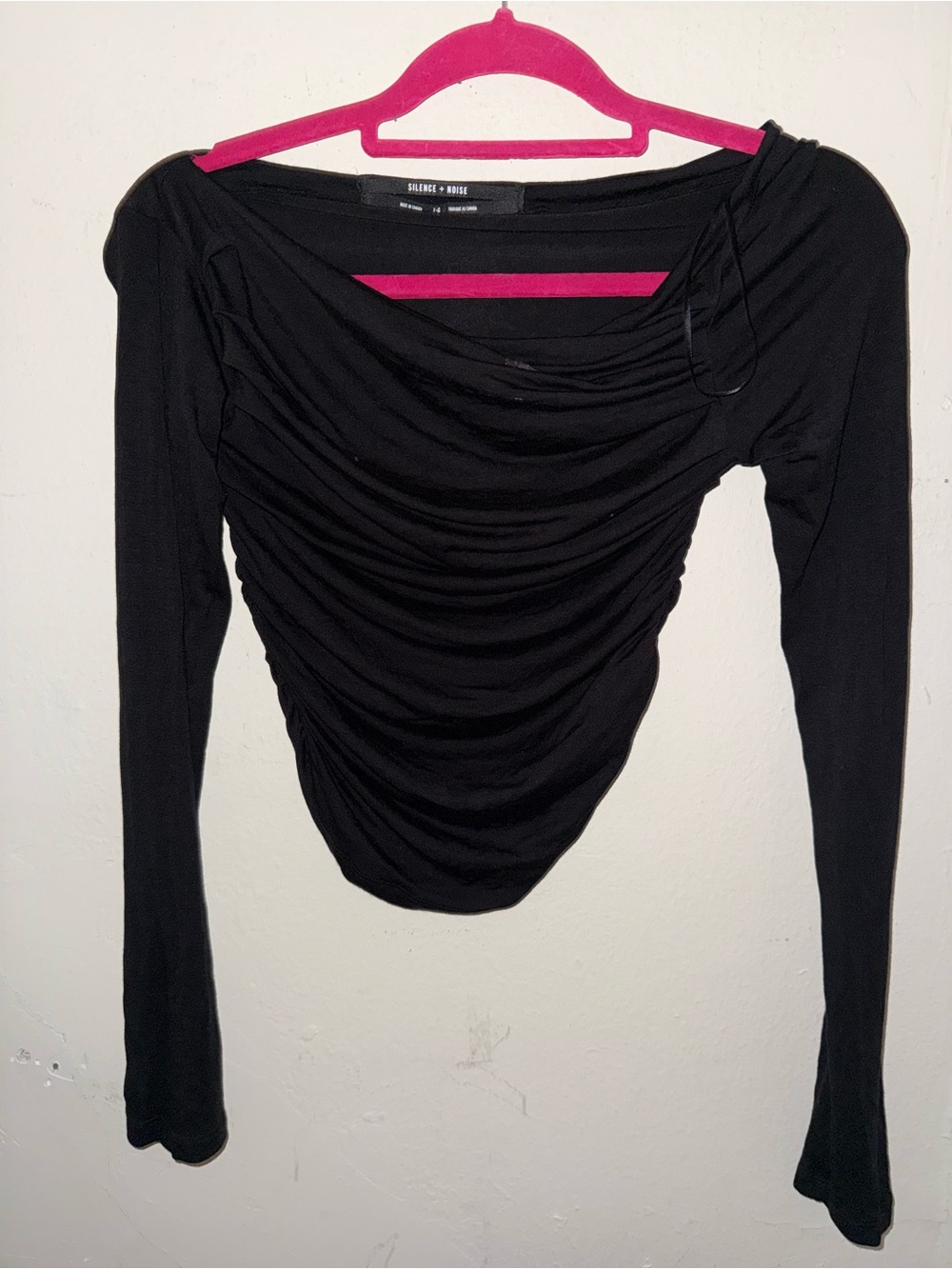 silence + noise Black Gathered Front Long-Sleeve Top